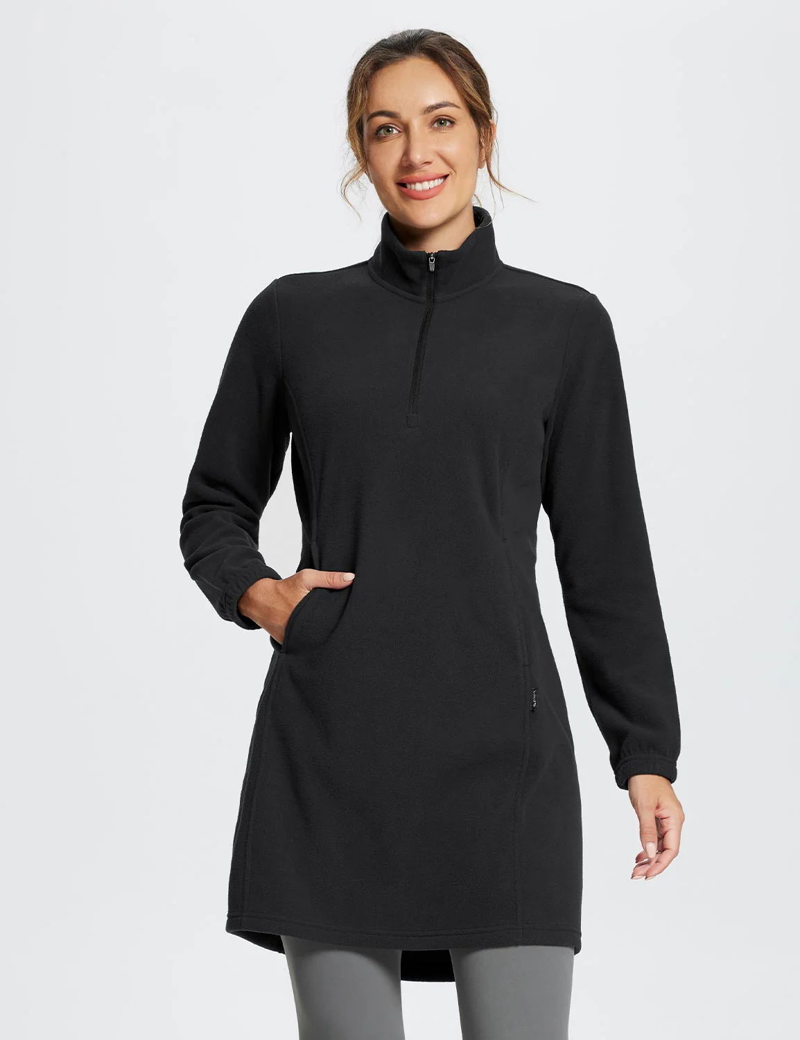 Long-Sleeve Quarter Zip Thermal Tunic Dress - Image 19