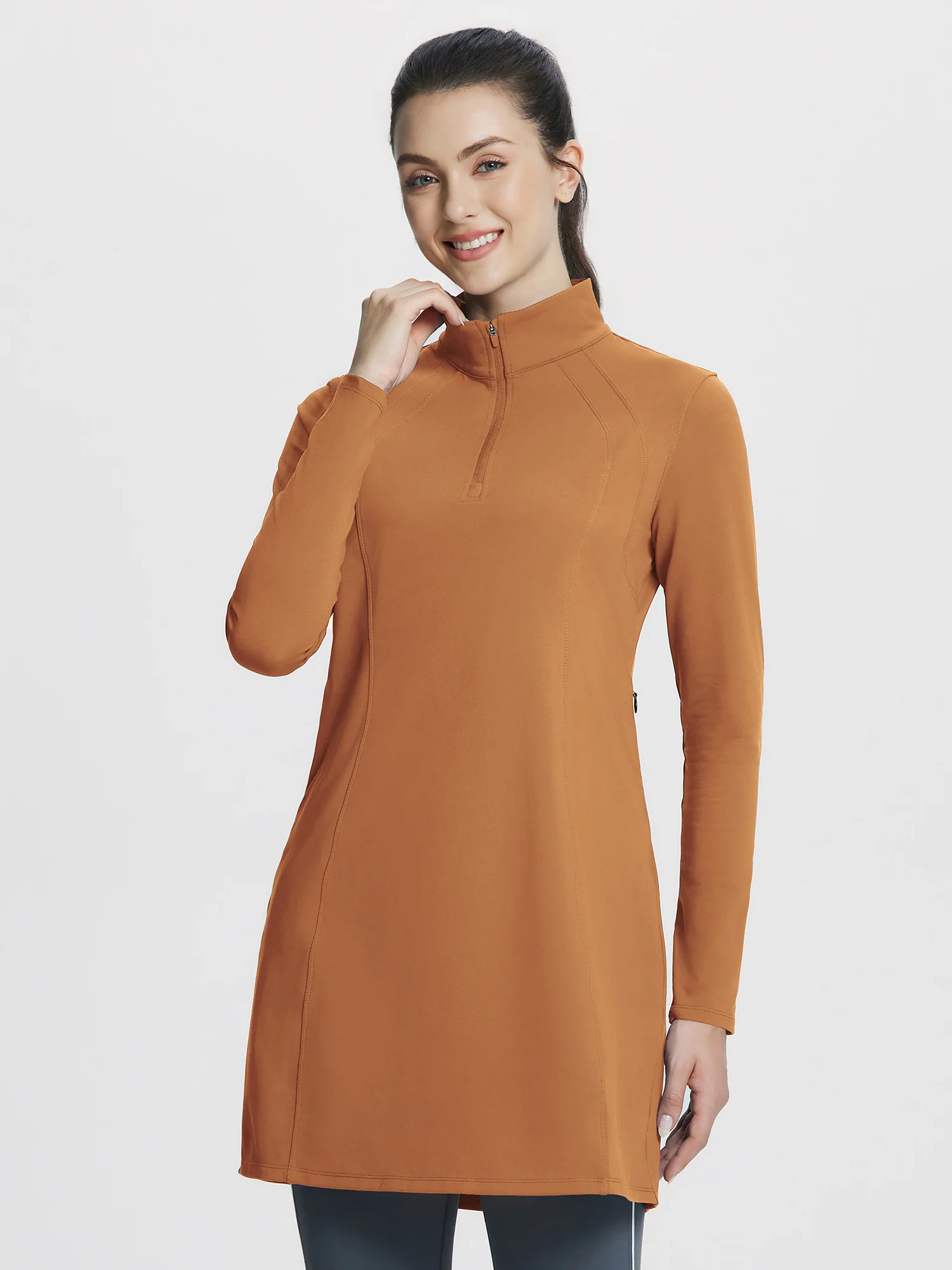 Quarter Zip Fleece Lined Knee Length Tunic Dress - Image 13