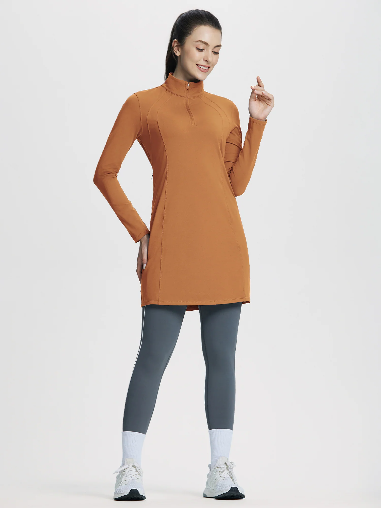 Quarter Zip Fleece Lined Knee Length Tunic Dress - Image 14