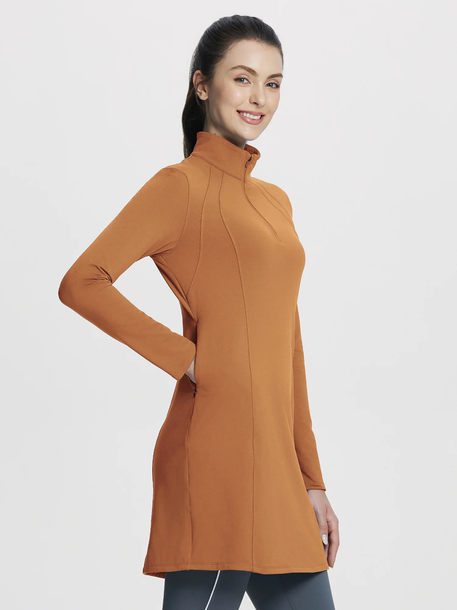 Quarter Zip Fleece Lined Knee Length Tunic Dress - Image 15