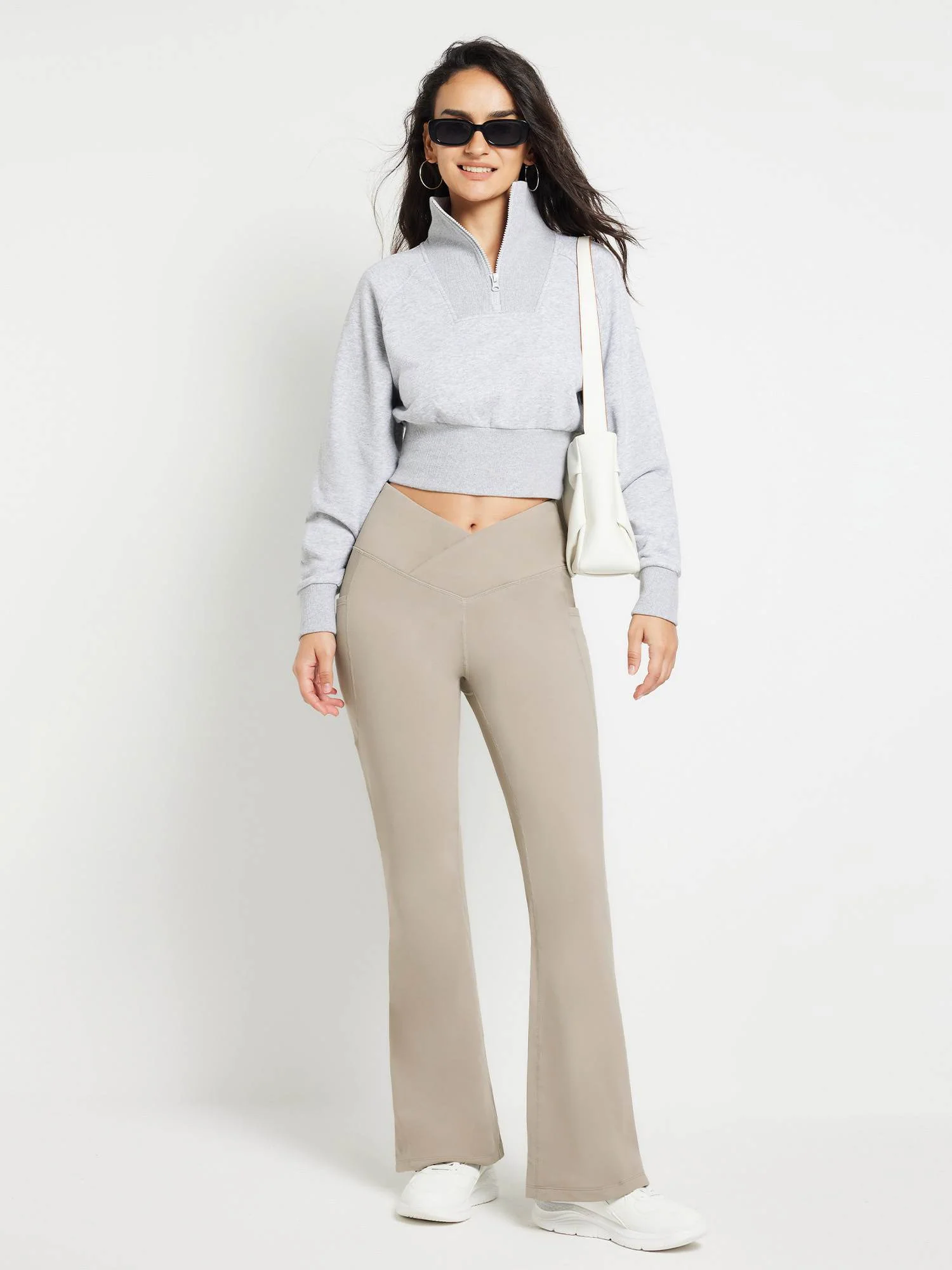 Crossover Waist Fleece Yoga Flare Pants - Image 12