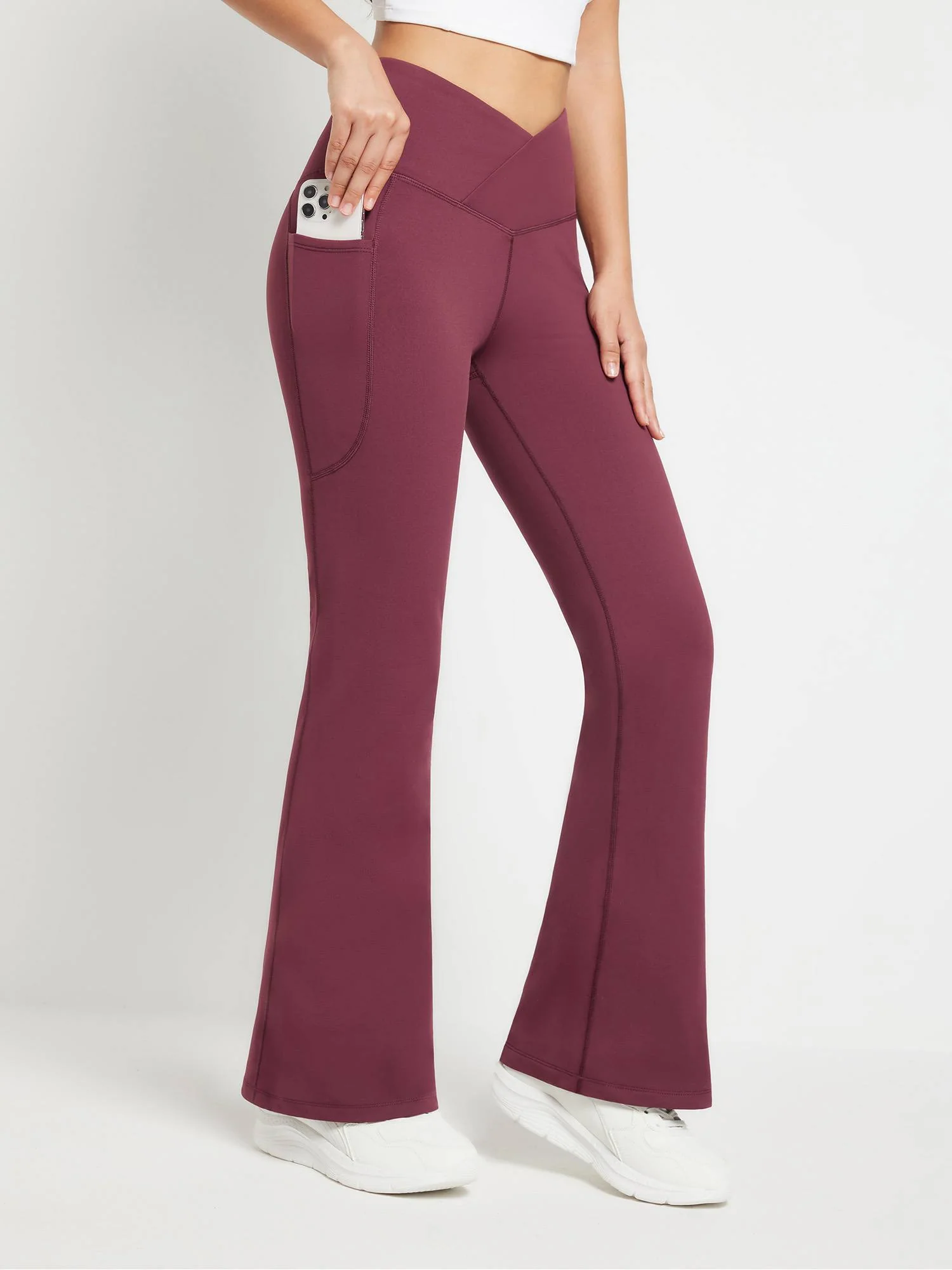 Crossover Waist Fleece Yoga Flare Pants - Image 14
