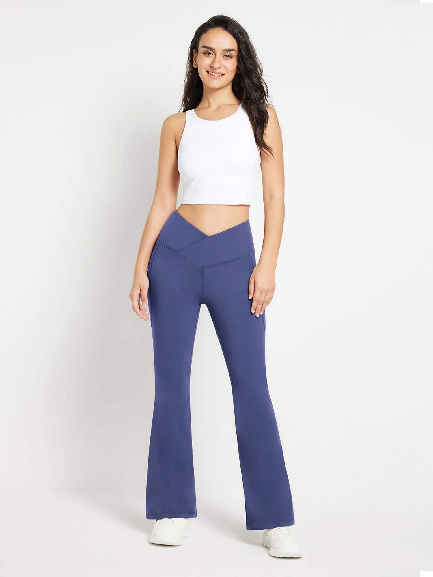 Crossover Waist Fleece Yoga Flare Pants - Image 6