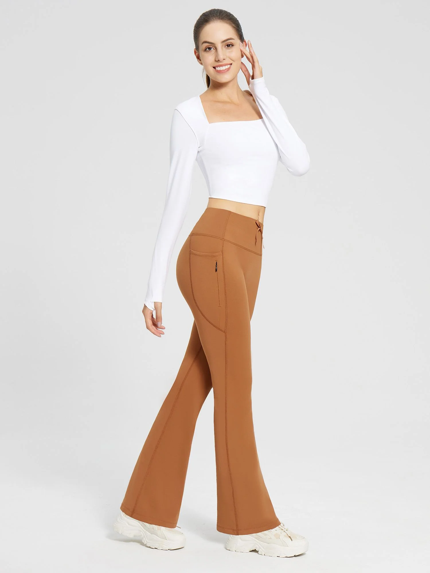 High-Waist Fleece-Lined Drawstring Flare Pants - Image 30