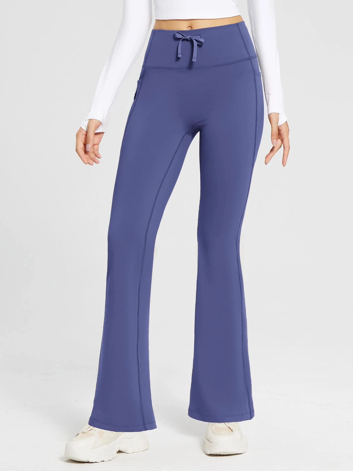 High-Waist Fleece-Lined Drawstring Flare Pants - Image 37