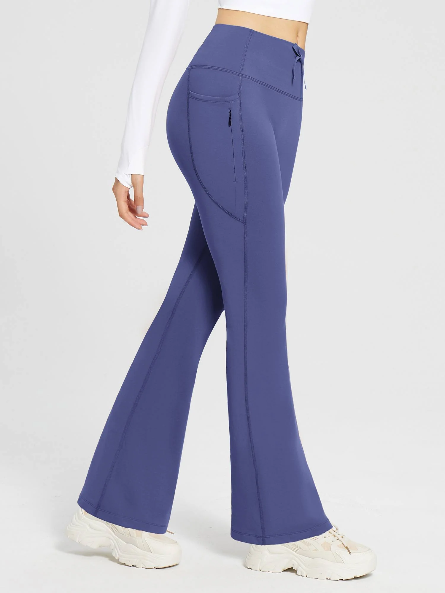 High-Waist Fleece-Lined Drawstring Flare Pants - Image 38