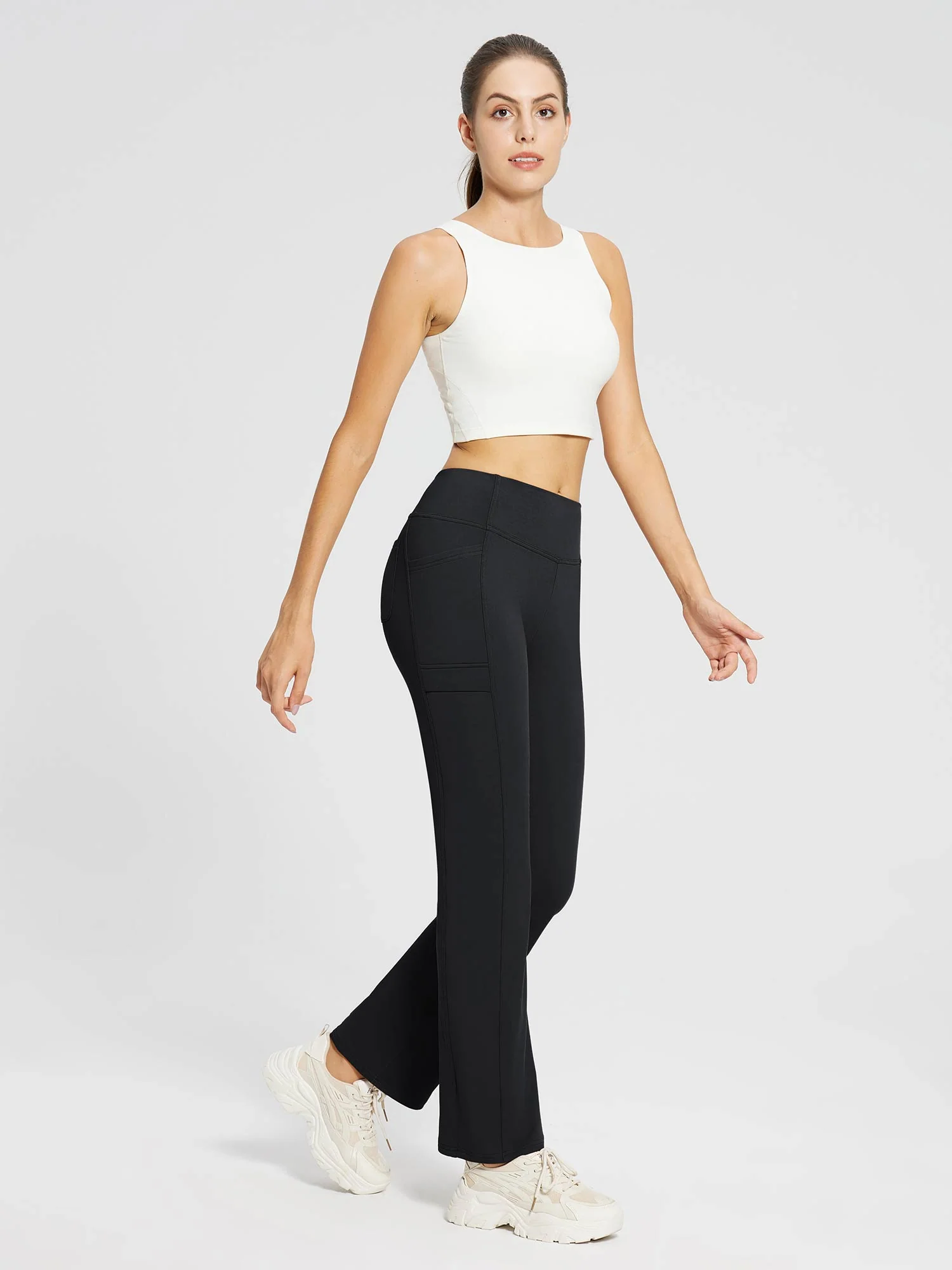 High-Waist Fleece-Lined Straight-Leg Yoga Pants - Image 20