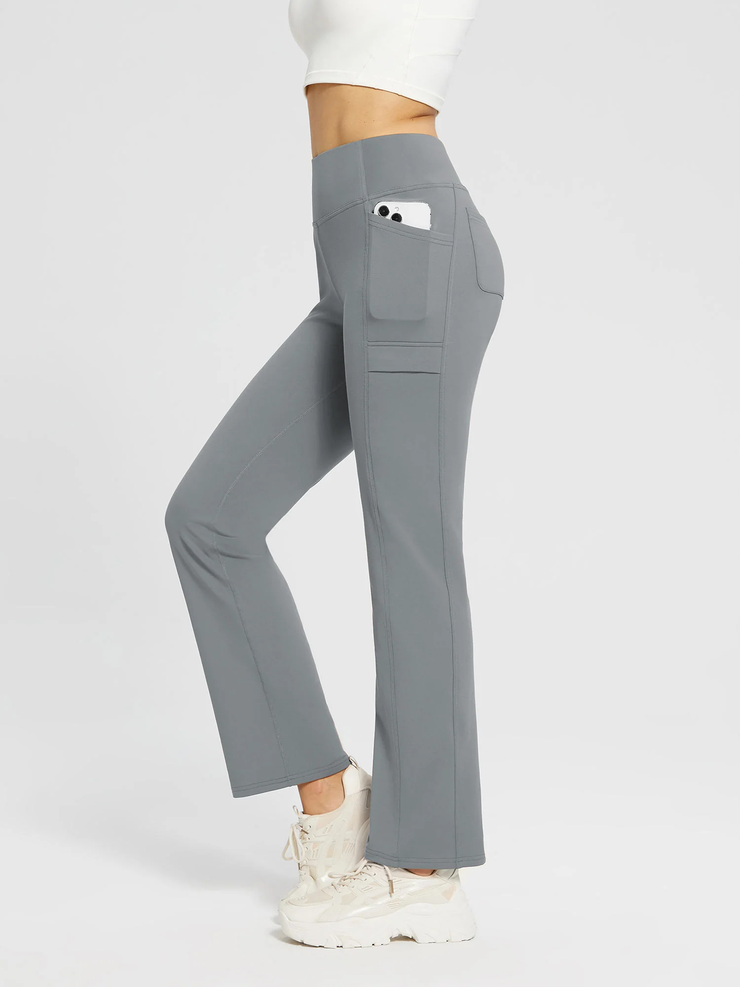 High-Waist Fleece-Lined Straight-Leg Yoga Pants - Image 25