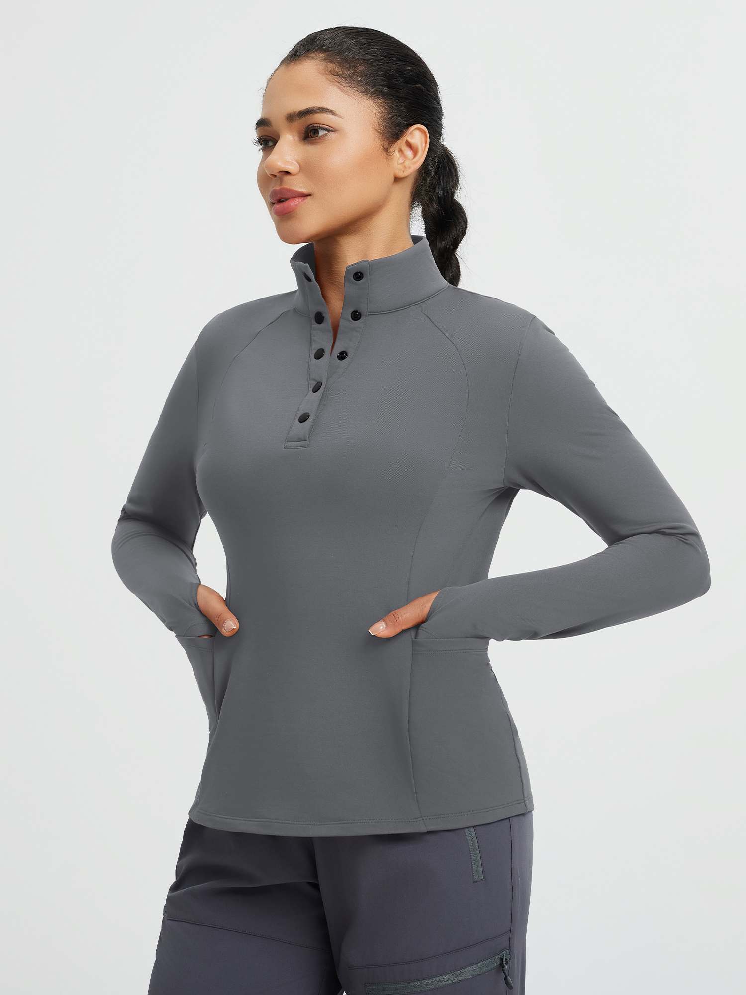 Women's Half-Snap Long-Sleeve Yoga Top - Image 14