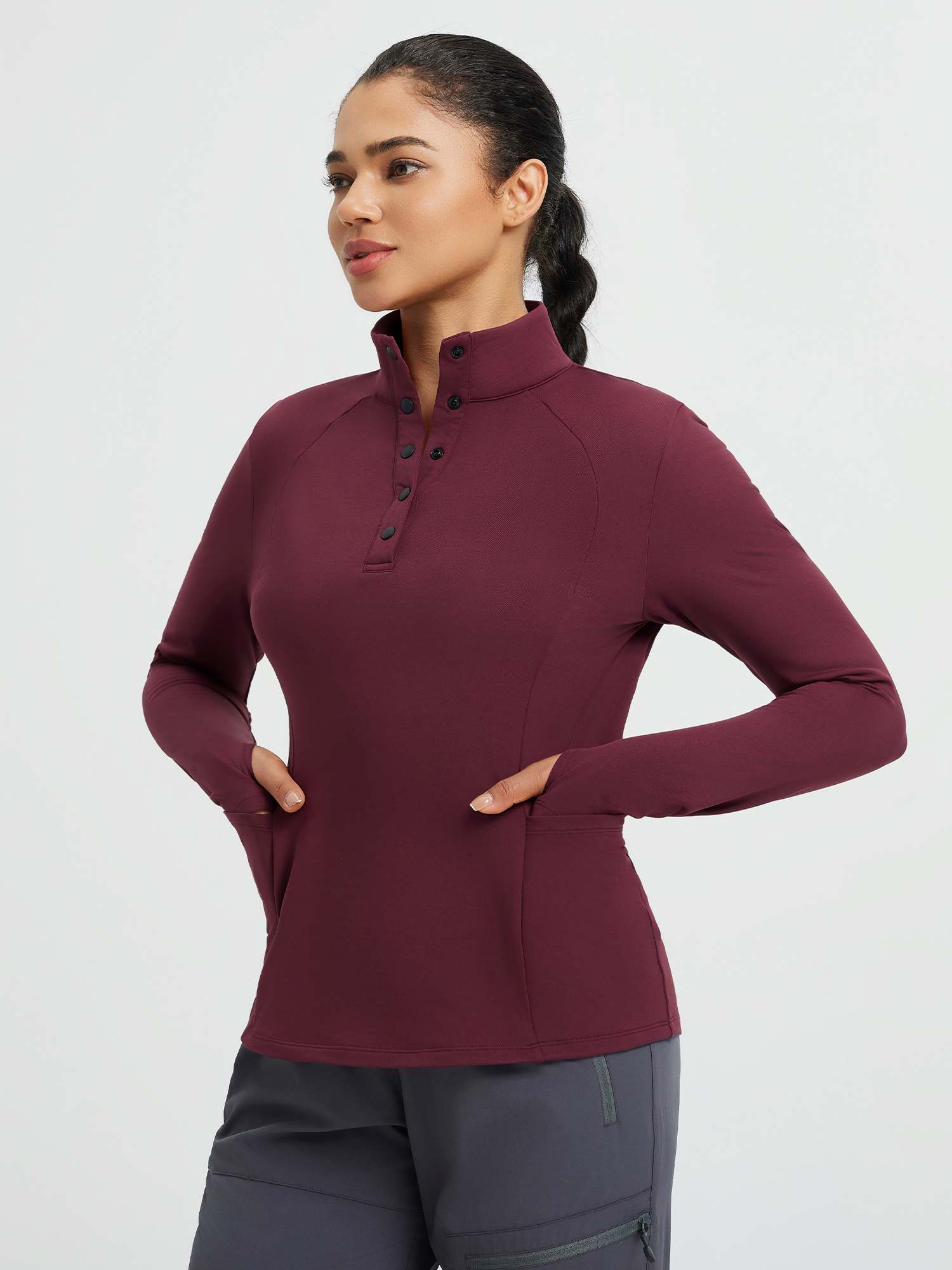 Women's Half-Snap Long-Sleeve Yoga Top - Image 19